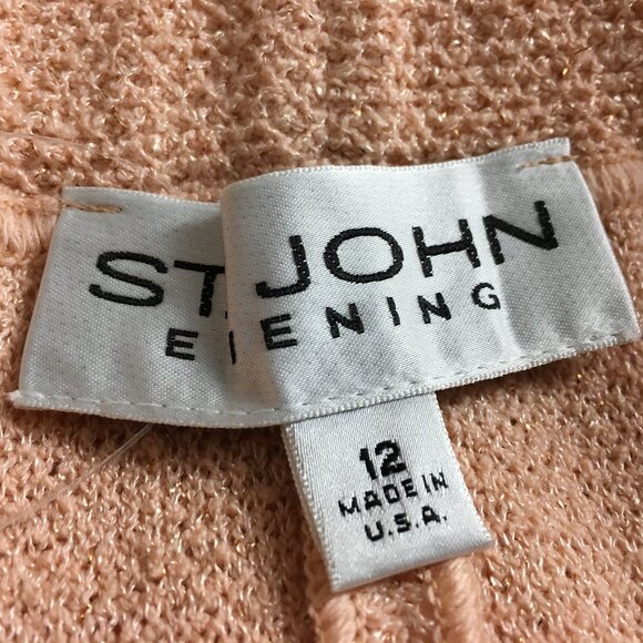 BEAUTIFUL St John evening knit light orange rhinestones jacket skirt suit 10 12 - Picture 11 of 11